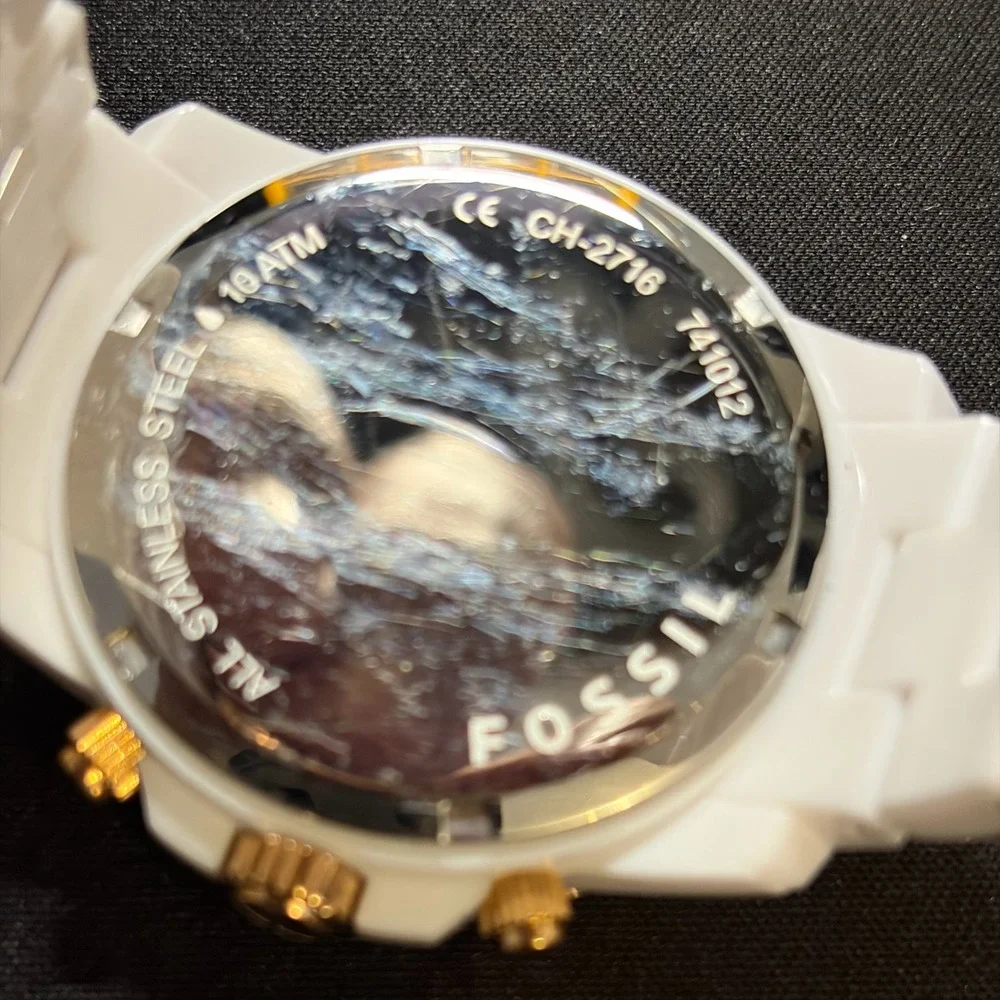 Fossil Chronograph Watch Womens White Gold Rhinestone CH-2716 Cecile